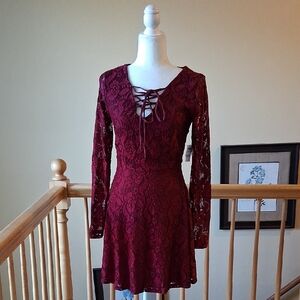 Charlotte Russe Burgundy Lace-Up Lined Dress